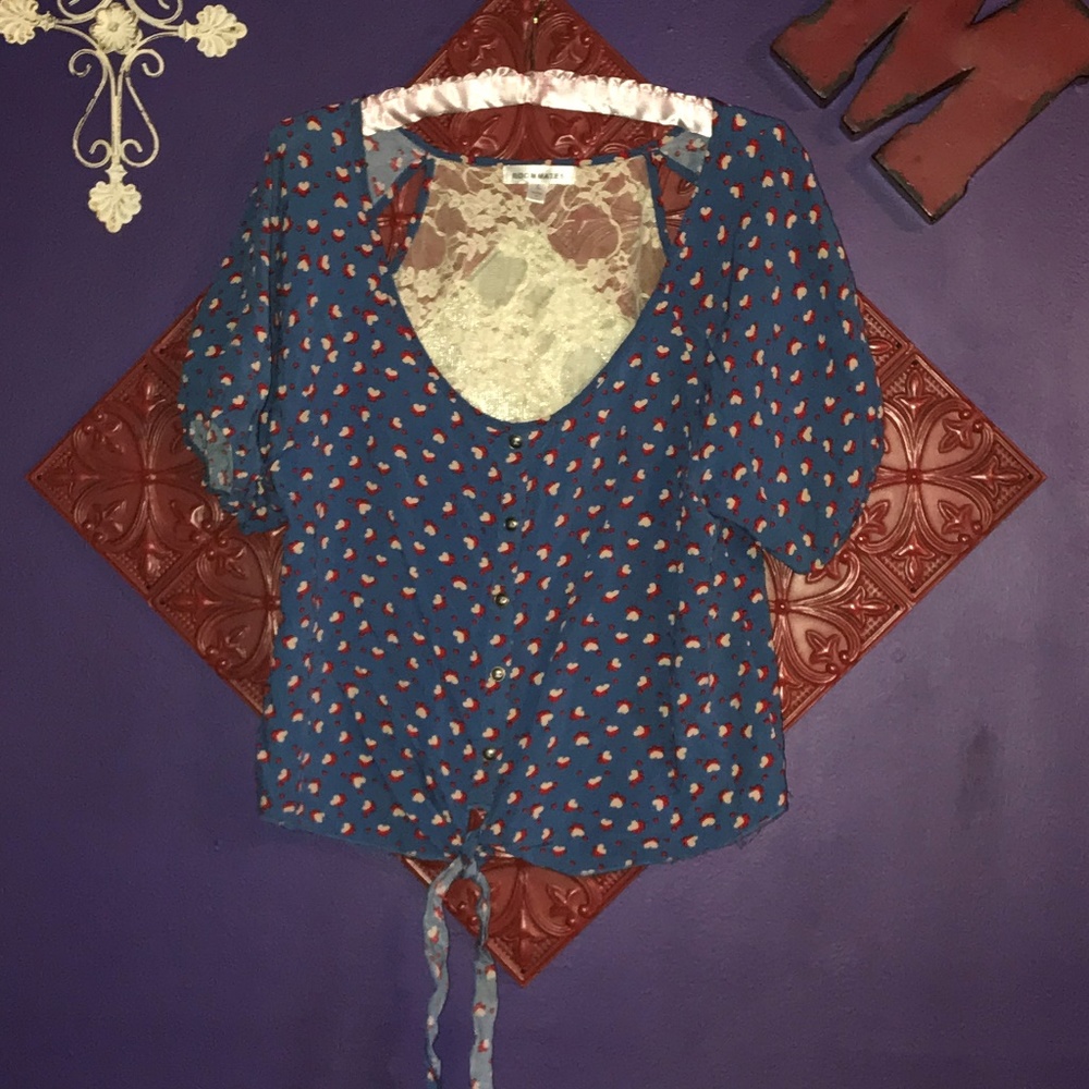 Roommates Blue Heart, Lace & Cutout Shirt